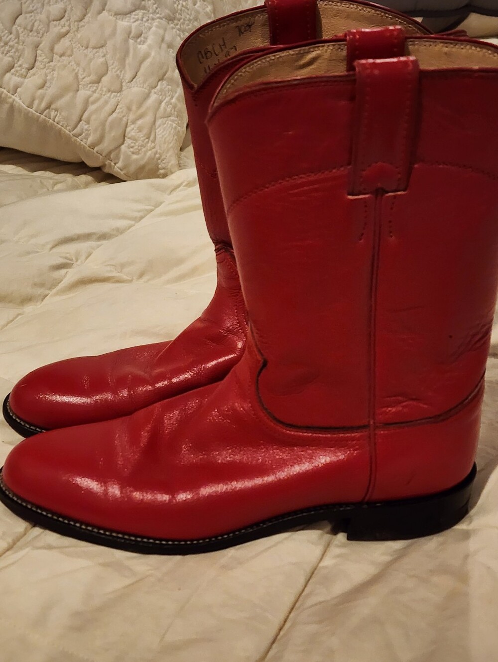 Vintage Mens Justin Red Leather Roper Western Boots 9.5R